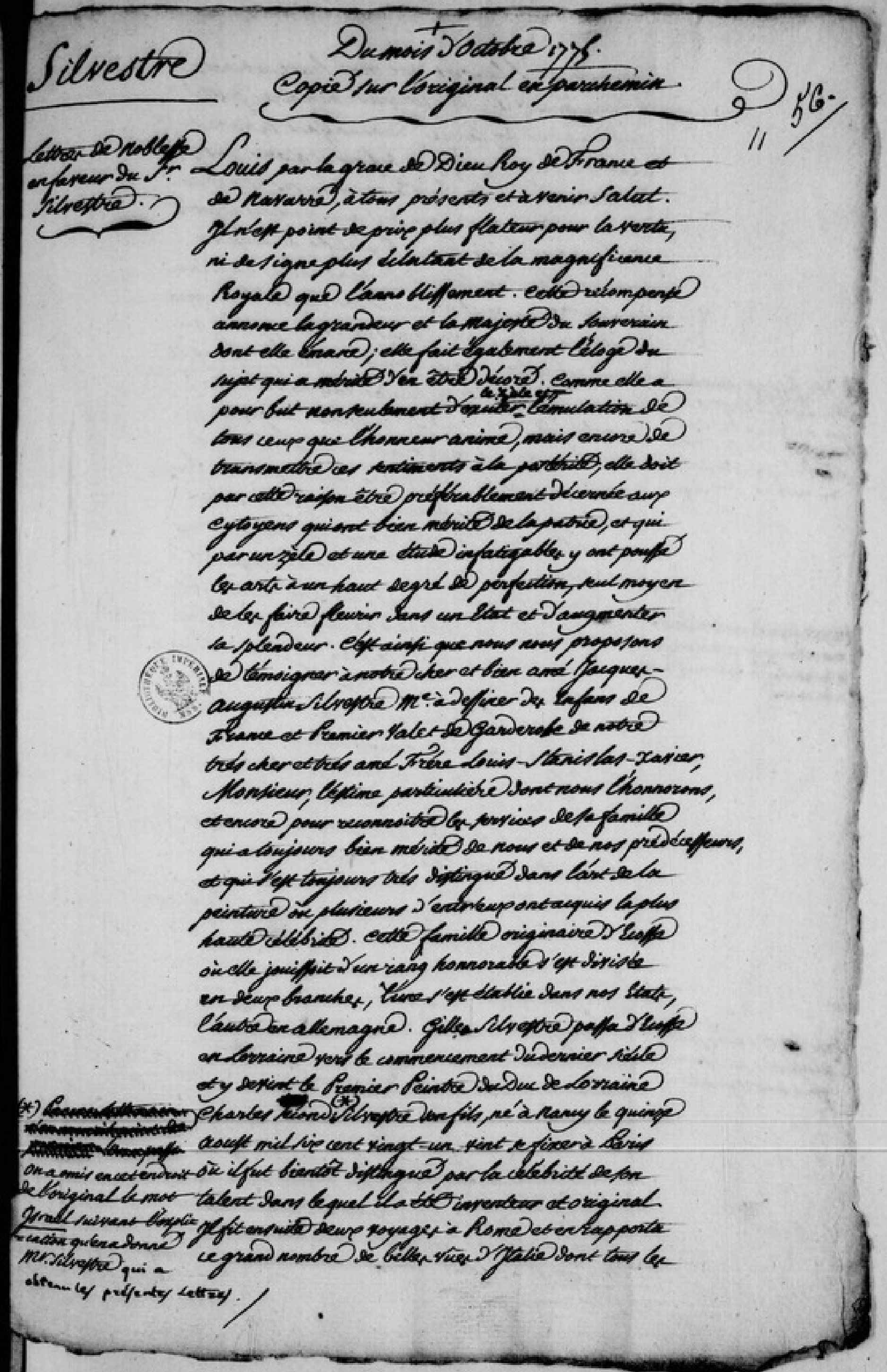  Lettres de noblesse pour Jacques Augustin de Silvestre - Page 1